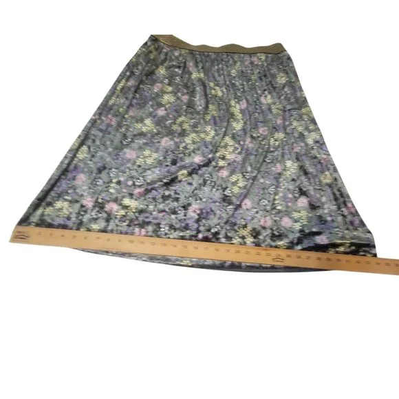 ModCloth Floral Pleated Green Velvet Skirt 1X Gold Waistband Retro Fairycore - Picture 13 of 16